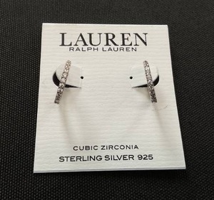 lot 122 image: Lauren Ralph Lauren Small Huggie Hoops Cubic Zirconia Sterling Silver 925 With Cleaning Cloth & Bag (Slighty Used, Needs Cleaning)