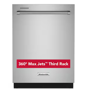 lot 91 image: KitchenAid 24 in. PrintShield Stainless Steel Top Control Built-In Tall Tub Dishwasher with Stainless Steel Tub, 44 dBA Model # KDTM404KPS