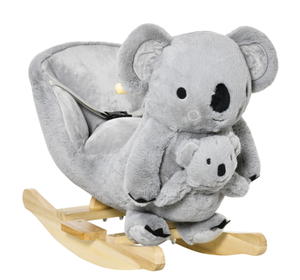 lot 102 image: Qaba Kids Ride-On Rocking Horse, Koala-shaped Rocker with Realistic Sounds for Children 18-36 Months, Gray