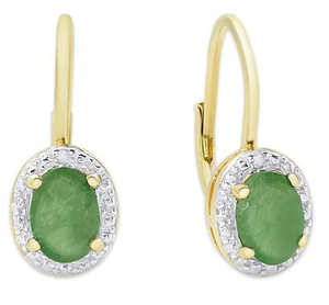 lot 117 image: R.H MCYS & CO Emerald Stone Of Tranquility Genuine Emerald 18K Gold Over Sterling Silver Diamond Accent Drop Earrings (Slightly Used, Hoops Need Cleaning)