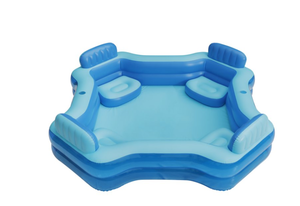 lot 137 image: Bluescape Blue Deluxe Comfort Inflatable Family Swimming Pool, 4 Seats, Square, Age 6 & up 8ft 9in wide