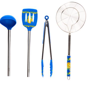 lot 214 image: Lidias Kitchen 4-piece Stainless and Silicone Utensil Set