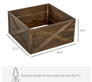 lot 303 image: HOMCOM 28 Farmhouse Christmas Tree Base Cover Wooden Christmas Tree Collar Box Home Decoration, Dark Distressed Wood Finish (No Manual)