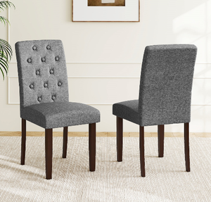 lot 307 image: Costway KC58562GR Button Tufted Fabric Upholstered Wooden Dining Chair with High Curved Back, Gray - Set of 2