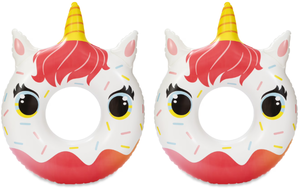 lot 144 image: LOT OF 2 Bluescape Inflatable Unicorn Donut Swim Tube Pool Float, Multicolor, for Kids and Adults Over 3ft Wide
