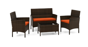 lot 207 image: Costway 4 Piece Patio Rattan Conversation Set, Orange