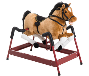 lot 320 image: Qaba Durable Kids Plush Spring Rocking Horse, Ride On Rocking Horse with Realistic Sounds, Brown