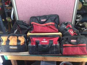 lot 382 image: (6) Canvas Tool Bags - Good Zippers Husky - Ridgid - Craftsman