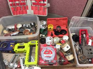 lot 386 image: Large Group Hole SawsJigsBits - Milwaukee - Ryobi - Other