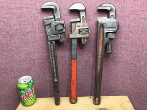 lot 124 image: 3 Vintage 18 Pipe Wrenches - Proto - Trimo - Other