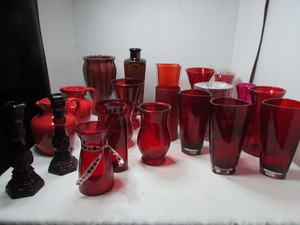 Red Glass Floral Vases