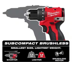 lot 2 image: Milwaukee 3401-20 M12 12V 38 Subcompact Brushless DrillDriver $159 Retail Brand New