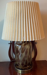 lot 17 image: Hand-Blown Glass Table Lamp with Pleated Shade, 28 Inch Tall