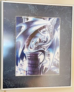 lot 97 image: Framed Yu-Gi-Oh Blue-Eyes White Dragon Artwork 16x16 Inches