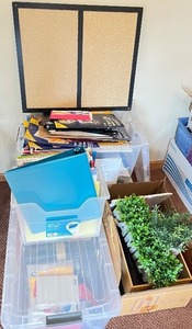 lot 106 image: Large Office Supplies Bundle with Paper, Folders, and Faux Plants