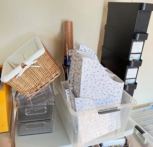 lot 107 image: Office Organization Bundle with Storage Baskets, File Holders, and Trays