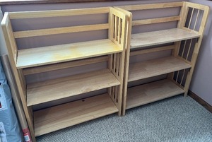 lot 306 image: Pair of 3-Shelf Wooden Bookshelves, 37 Inches Tall