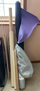 lot 307 image: Assorted Fabric and Material Rolls Including Vinyl, Velvetex, and Wrapping Paper