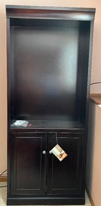 lot 315 image: Dark Wood Bookcase with Double Door Cabinet, 72x29x12 Inches