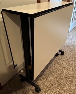 lot 328 image: Folding Drop-Leaf Rolling Craft Table with Black Metal Frame