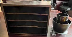lot 329 image: Office Organizer Set with Binder File Rack, Rotating Cup Holder, and Assorted Binders