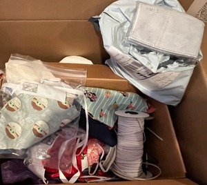 lot 330 image: Bulk Lot of Fabric Face Masks and Elastic Straps Sewing Supplies