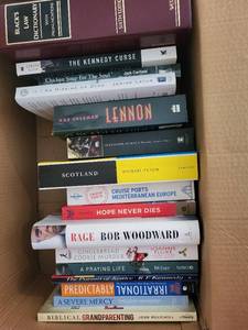 lot 136 image: Box of Assorted Books Including Nonfiction, Novels, and Religious Titles