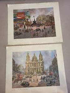 lot 168 image: Set of 2 London City Landmark Art Prints by Alex de Andreis 1981 Times 4 Art Guildford