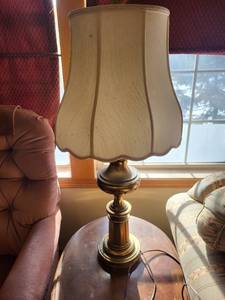 lot 172 image: Vintage Brass Table Lamp with Fabric Shade