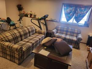 lot 261 image: Plaid Sofa and Loveseat Set