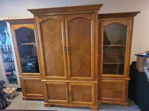 lot 267 image: 3-Piece Wood Entertainment Center with Glass Door Cabinets