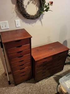 lot 288 image: Pair of Wooden Multi-Drawer Storage Cabinets on Casters