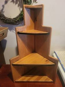 lot 296 image: Wooden Three-Tier Corner Shelf Unit