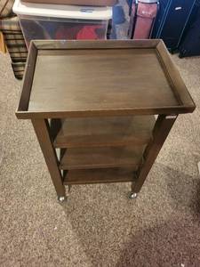 lot 340 image: Wooden Rolling Utility Cart with Three Shelves 23x17x35 Inches
