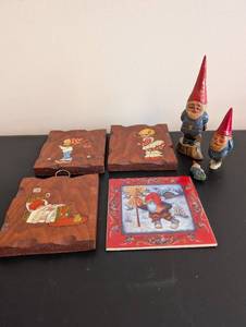 lot 94 image: Vintage Scandinavian Gnome Figurines, Wall Plaques, and Decorative Tile Collection
