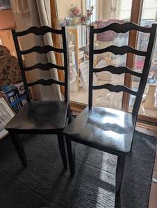 lot 236 image: Pair of Black Wooden Dining Chairs with Ladder Backs