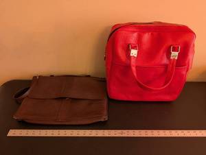 lot 258 image: Lot of 2 Leather Bags - Red Handbag and Brown Coach Messenger Bag