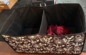 lot 8 image: Thirty One Room to Grow Utility Bin Storage Organizer in Black and White  Floral Pattern Fabric, Collapsible