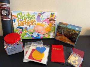 lot 50 image: Chutes and Ladders Board Game - Parcheesi - Scrabble - Marian Hirsch 550-Piece Puzzle