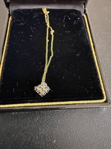 lot 120 image: J.B. Hudson Gold-Tone Necklace with Blue Cluster Square Pendant