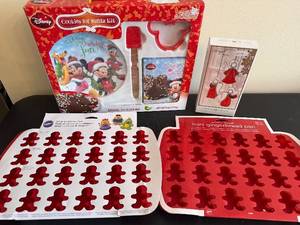 lot 189 image: Disney Cookies for Santa Kit & Wilton 24-Cavity Silicone Mold & Angel Glass Ornament - New in Box
