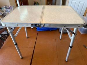 lot 208 image: Aluminum Folding Table - 24 x 18 in Portable Two-Piece Top