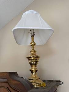 lot 348 image: Brass Ornate Table Lamp with White Fabric Shade