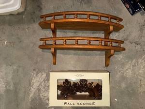 lot 372 image: Sonoma Wall Sconce & 2 Wooden Wall Shelves (Set of 3)