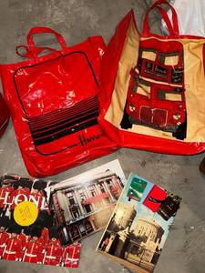 lot 377 image: Harrods London Tote Bags - Red Bus Print (2 Bags)
