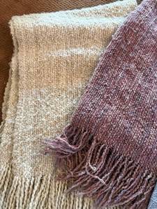 lot 353 image: Throws (Lot of 3) - Beige, Burgundy & Gray-Blue Textured Weave