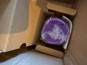 lot 401 image: Digital Scale with Purple Silicone Muffin Cup & Rainbow Cupcake Liners