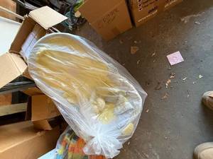 lot 403 image: Infant Seat - Yellow Plastic Baby Chair, Colorful Inflatable Toy, Safety 1st Item