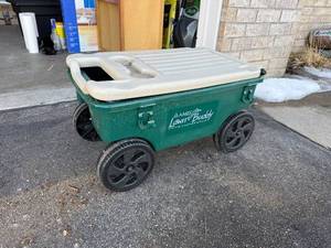 lot 409 image: Ames Lawn Buddy Garden Cart - Green With Beige Lid, Tool Organizer