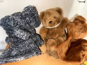 lot 420 image: Three Plush Teddy Bears - Brown & Gray Stuffed Animals